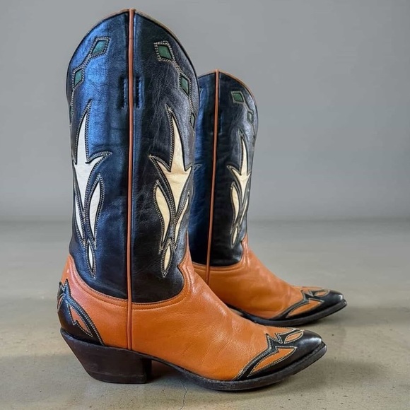 Vintage 1980s–90s Justin Rockabilly Inlay Cowboy Boots • Women’s Size 7.5 B - Picture 3 of 6